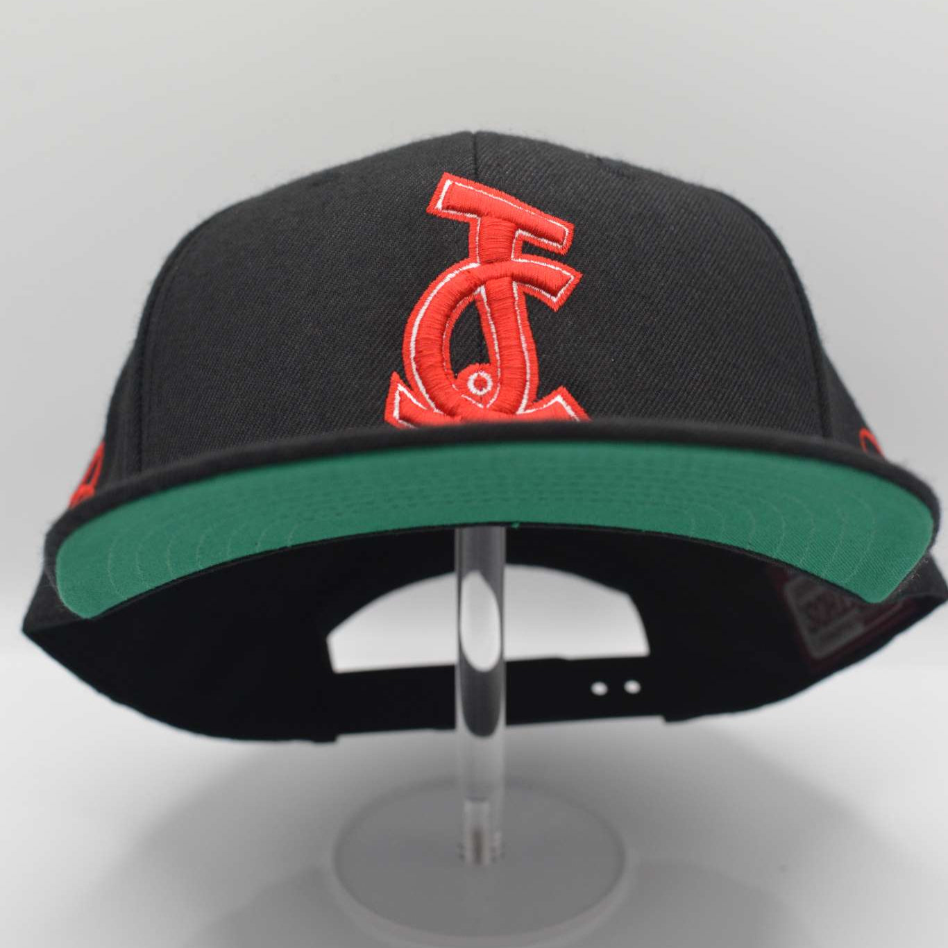 JC Signature Snapback – Black & Red with Green Underbrim