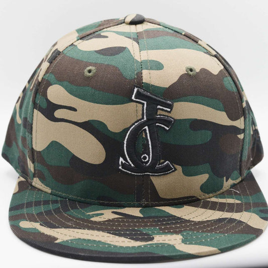 Camouflage your style, not your faith. The JC Snapback in camo and black stands bold with Christ-centered design from Aaron David Apparel.

